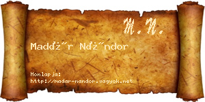 Madár Nándor névjegykártya